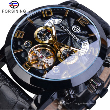 Forsining 180 Tourbillion Fashion Black Golden Clock Multi Function Display Mens Automatic Mechanical Watches 2020 NEW